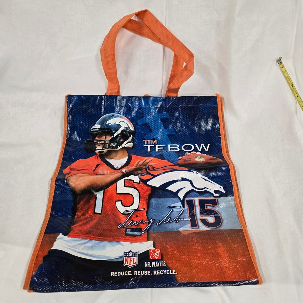 NFL Denver Broncos Tim Tebow Reusable Shopping Bag Tote Blue Orange 15 x 13 x 8
